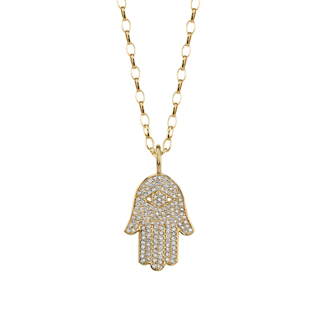 Sydney Evan Mini Pave Hamsa Charm On 18" Light Tiffany Chain