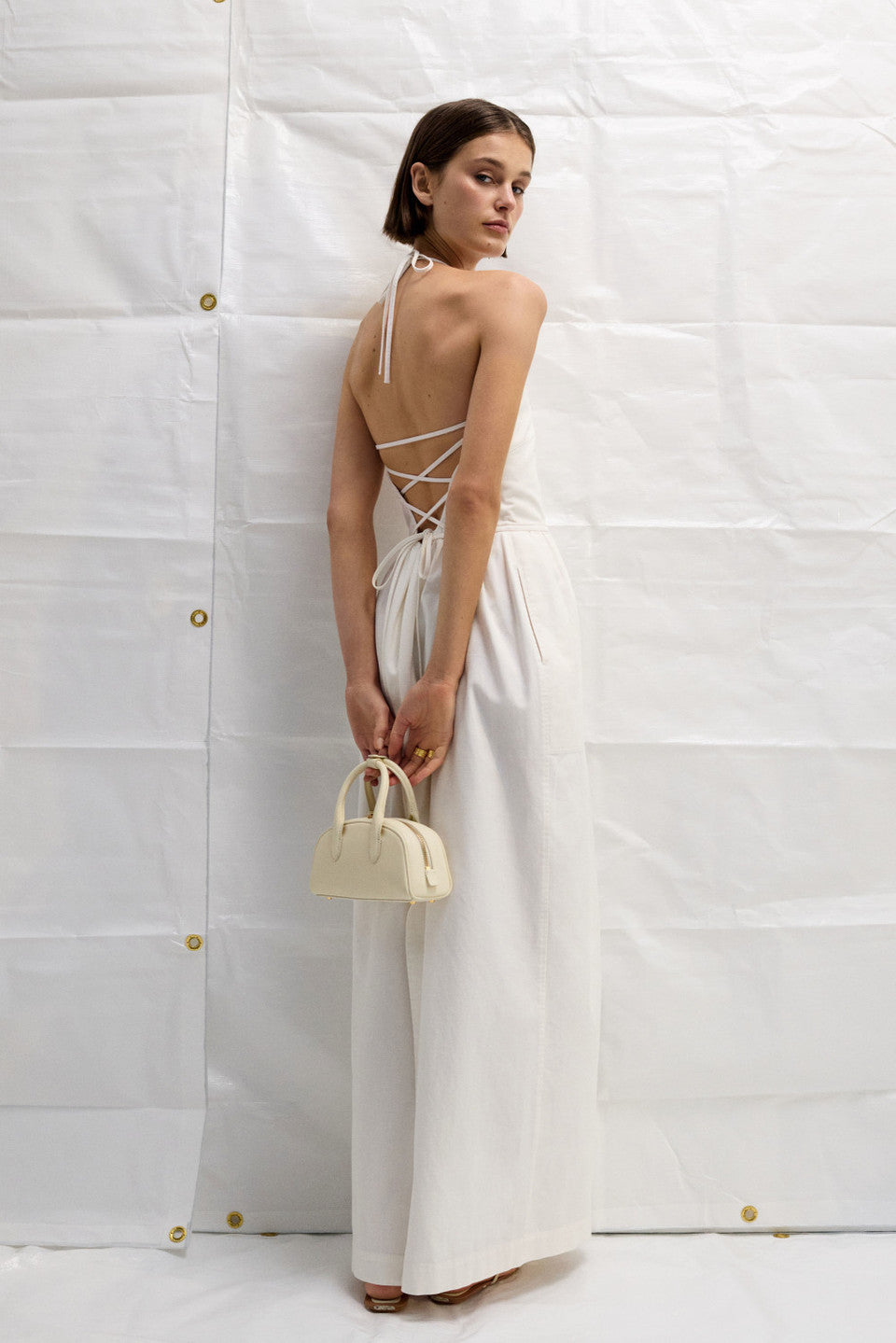 Oroton Eyelet Detail Long Halter Dress - White
