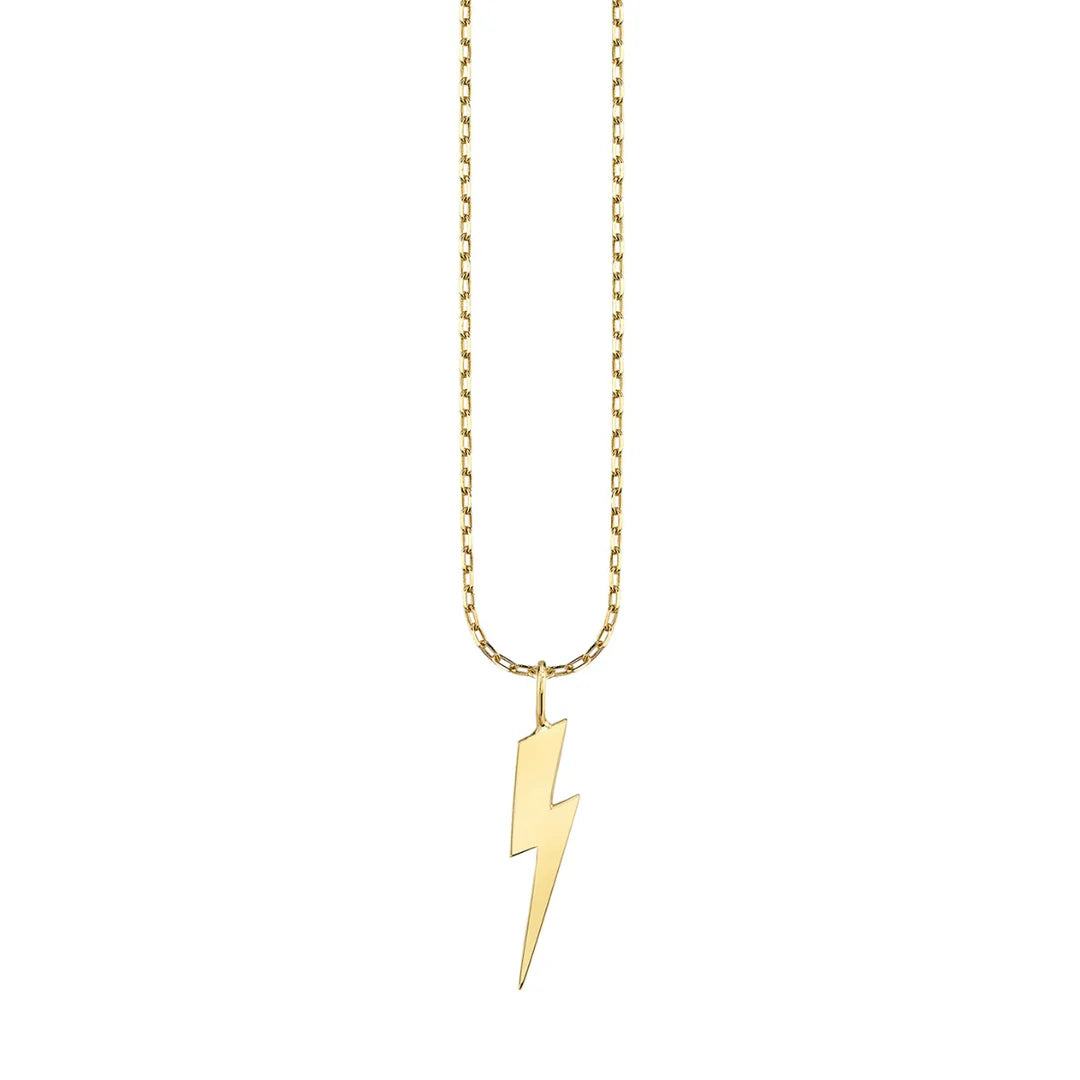 Sydney Evan Small Pure Gold Large Lighting Bolt Charm & Chain