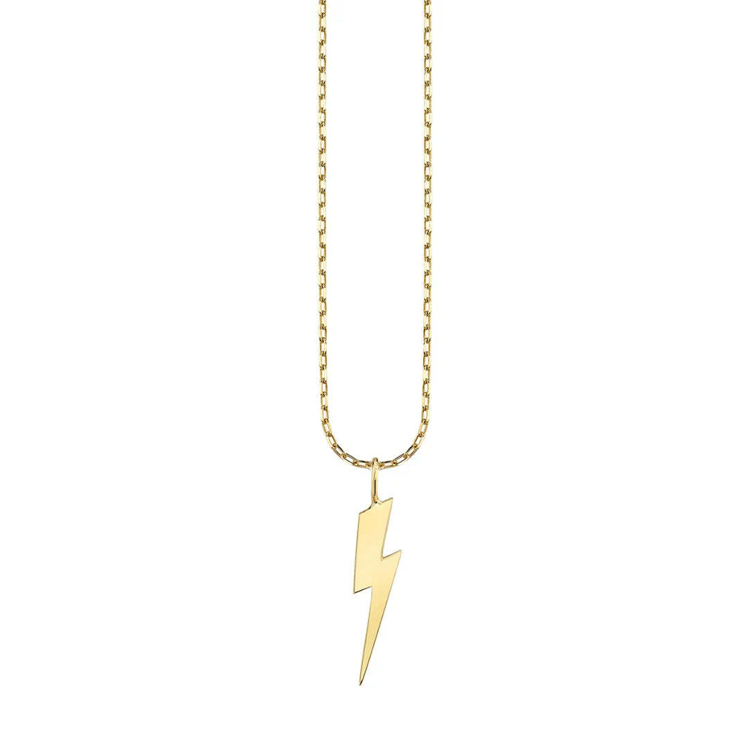 Sydney Evan Small Pure Gold Large Lightning Bolt Charm & Chain