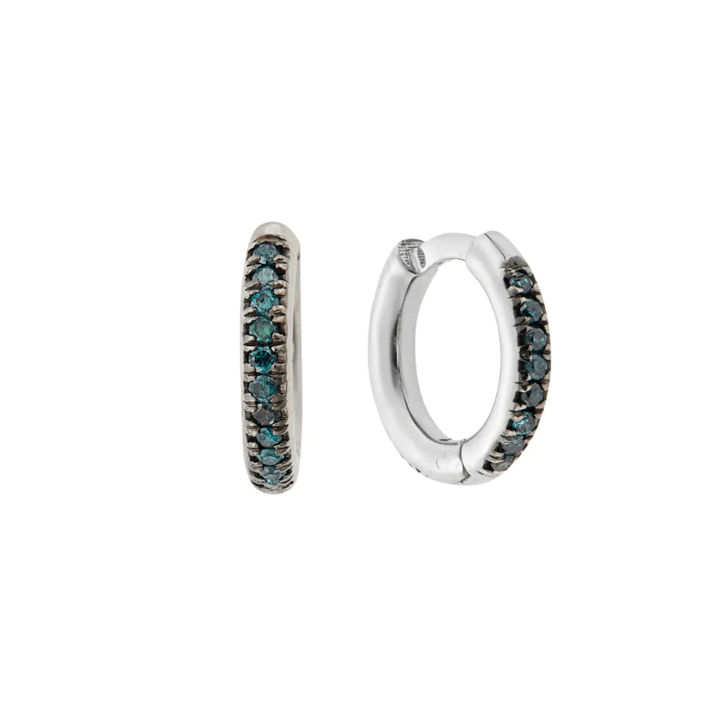 Makri Classic New Midi Hoops White Gold with Blue Diamonds