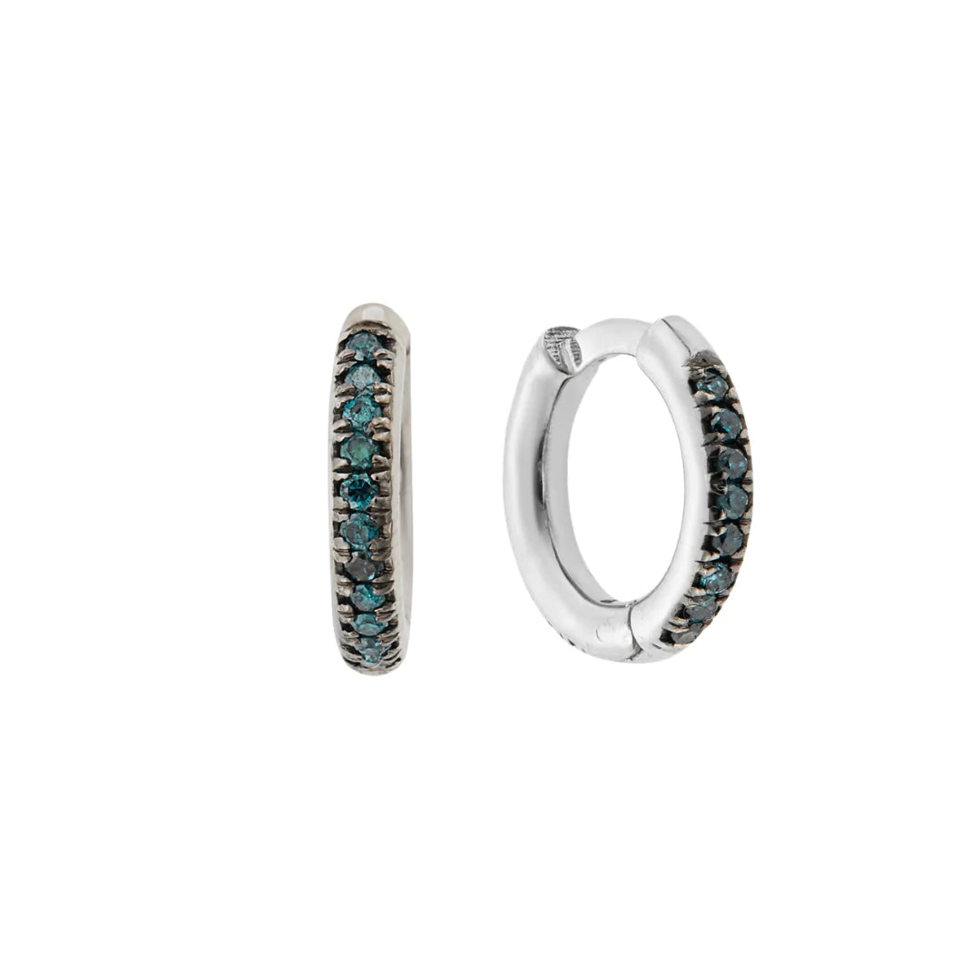 Makri Classic New Midi Hoops White Gold with Blue Diamonds