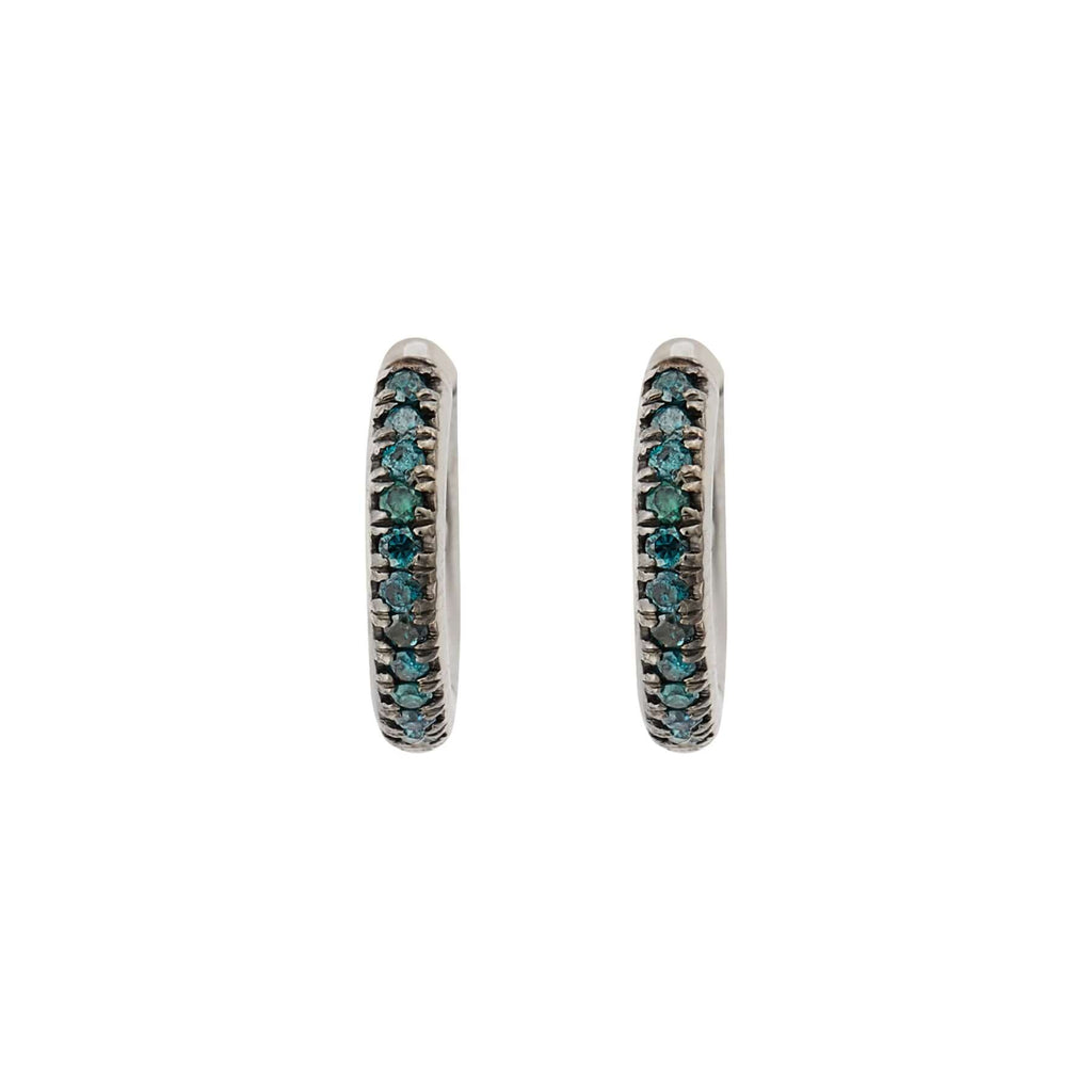 Makri Classic New Midi Hoops White Gold with Blue Diamonds