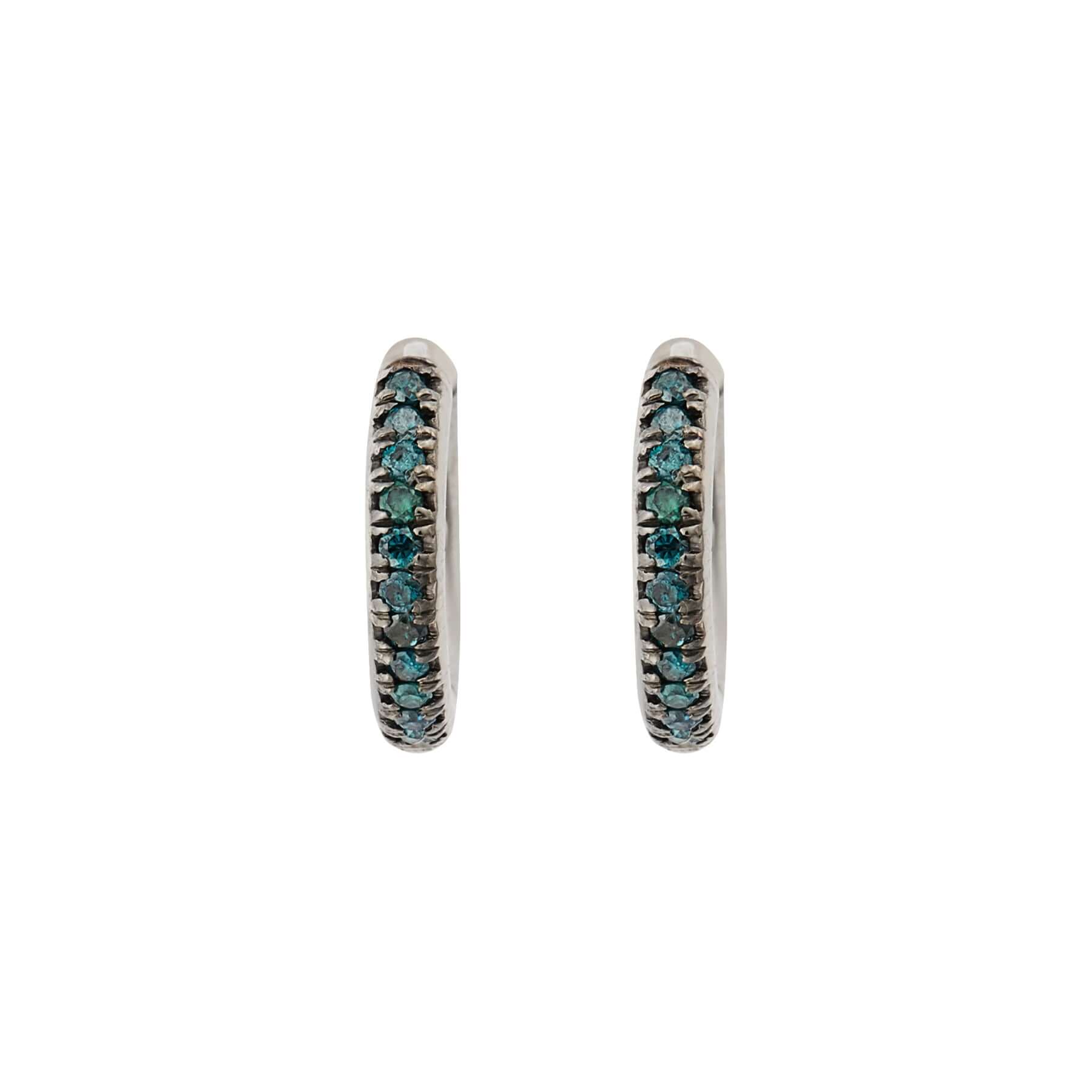 Makri Classic New Midi Hoops White Gold with Blue Diamonds