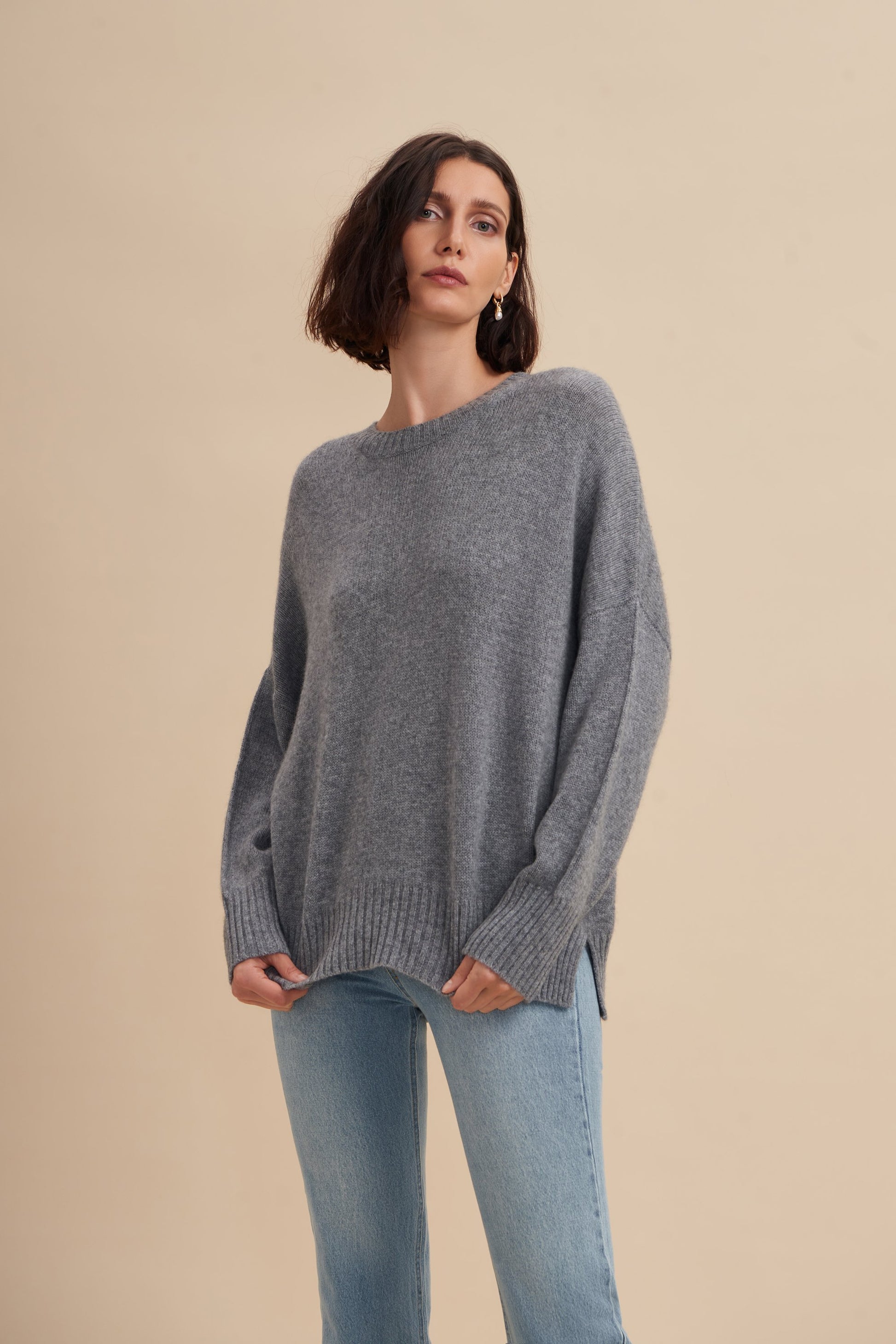 W.Cashmere Joey Oversized Crew Neck Sweater  - Heather Grey