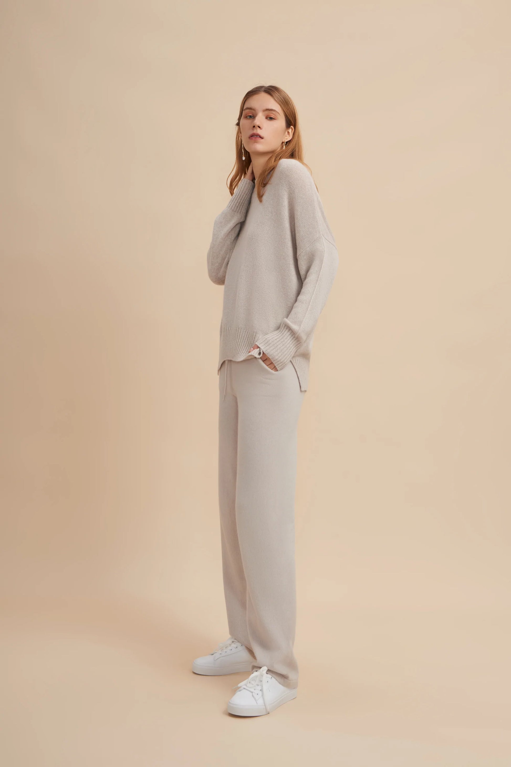 W.Cashmere Joey Oversized Crew Neck Sweater  - Oatmeal