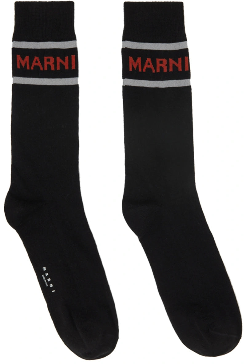Marni Cotton Chic Knit Socks - techno logo in black