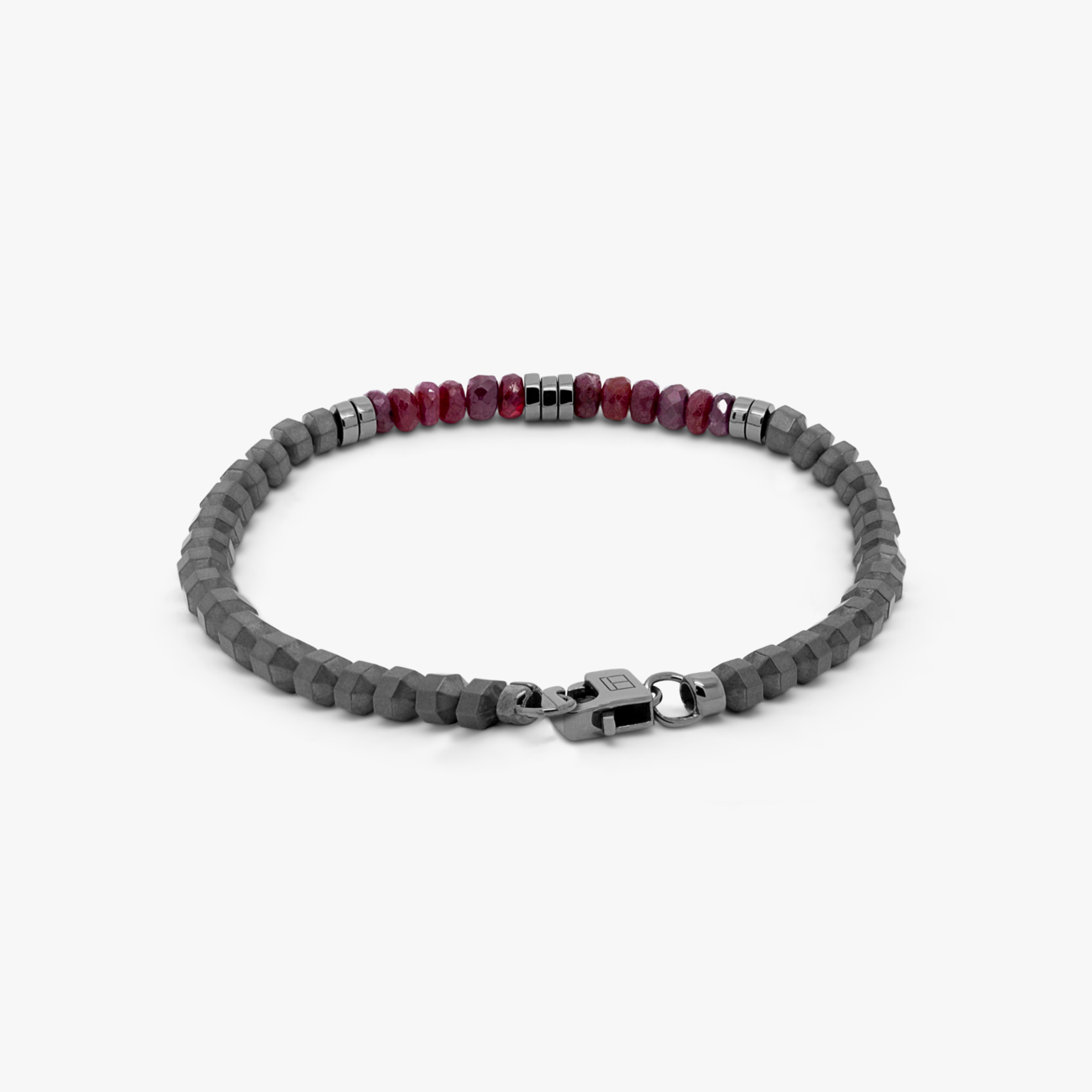 Icosahedron Ruby Bracelet in Hematite with Sterling Silver