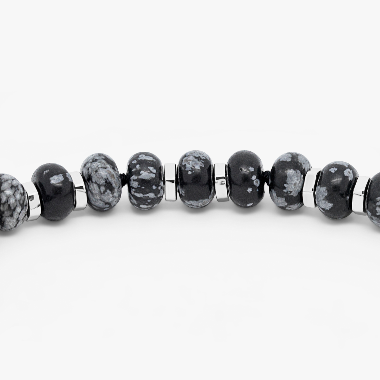 Nepal Bracelet with Black Macramé and Polished Snowflake Obsidian Beads - 1344