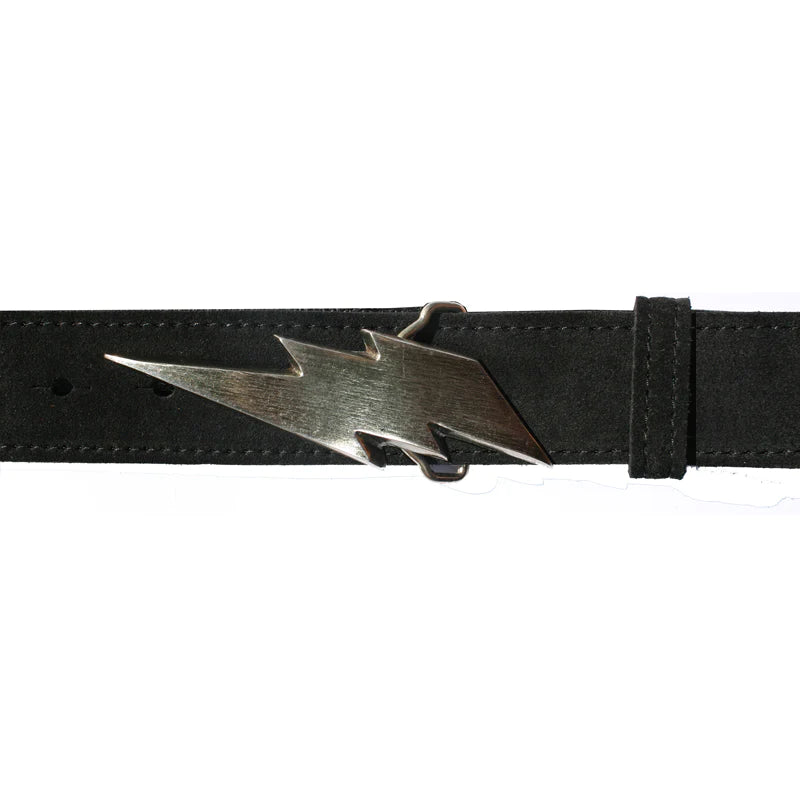 Kim White - Lightning Bolt Belt - Black Suede wAntique Nickel