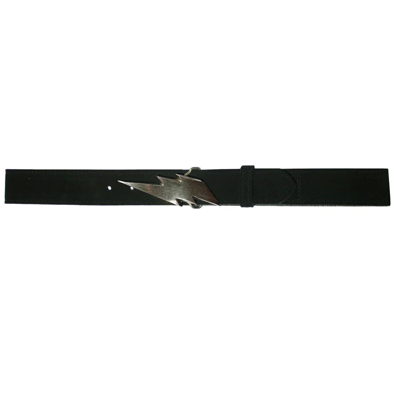 Kim White - Lightning Bolt Belt - Black Suede wAntique Nickel