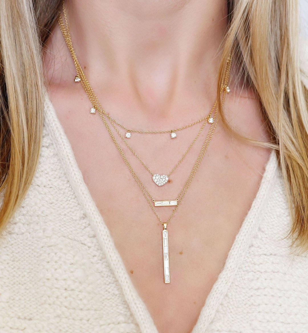 Eriness Triple Diamond Baguette Necklace