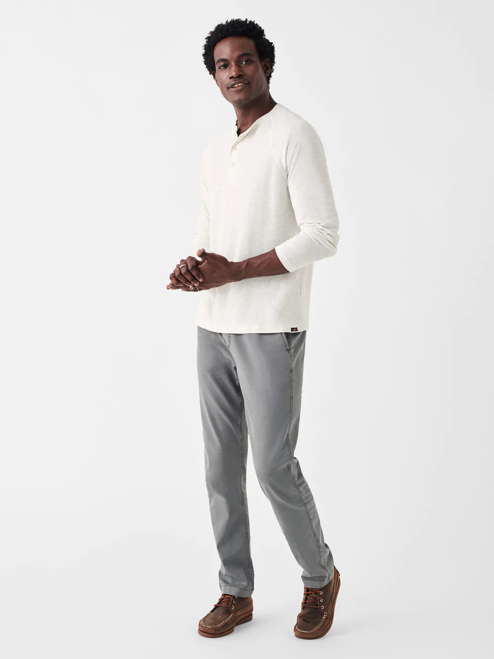 Faherty Cloud Long-Sleeve Henley- Ivory Heather