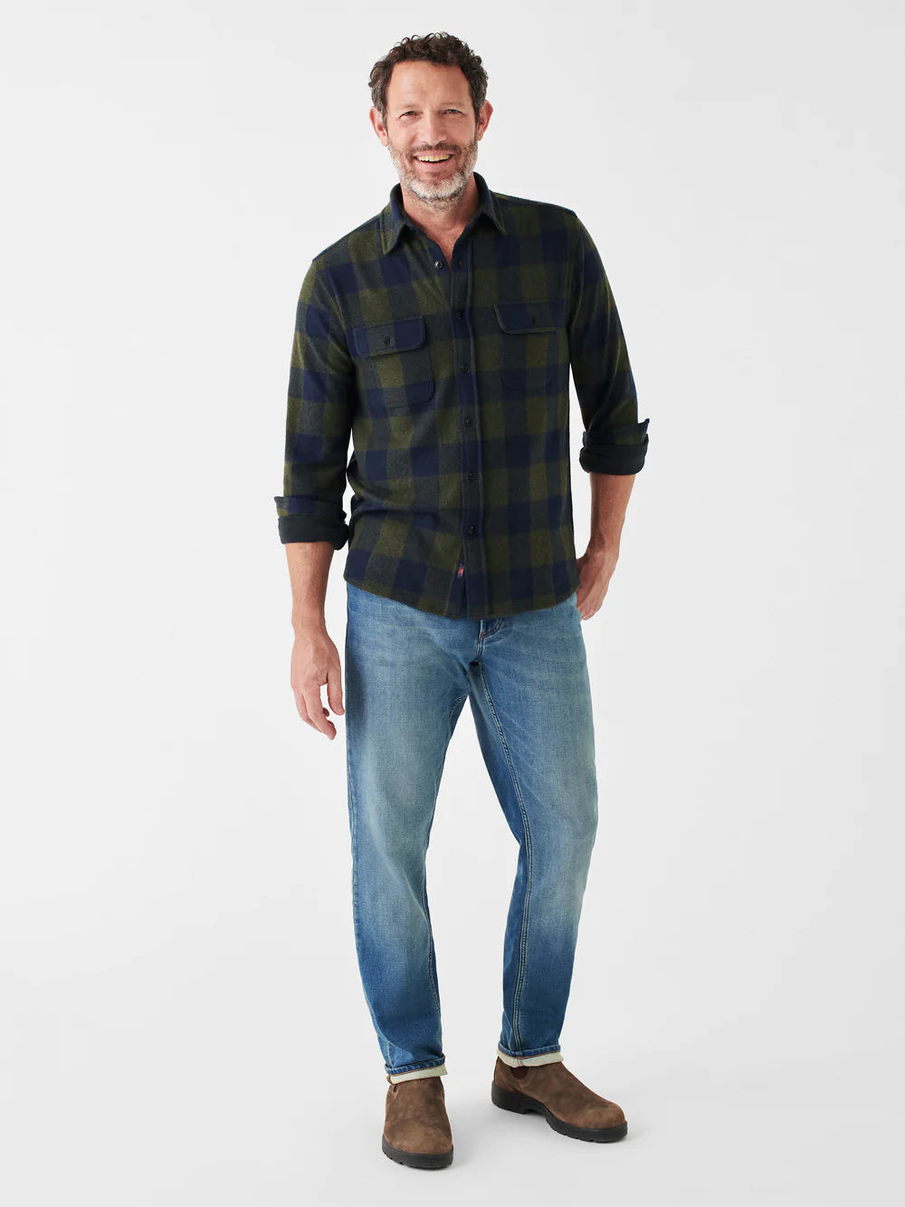 Faherty Legend™ Sweater Shirt - Navy Olive Buffalo