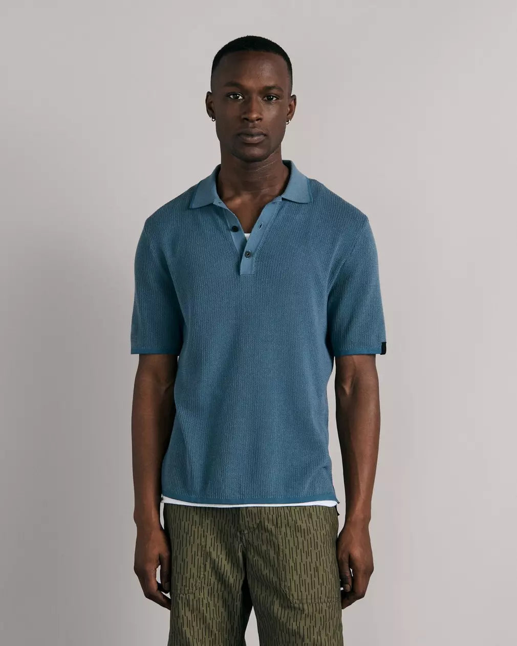 Harvey Cotton Knit Camp Shirt - Denim Blue