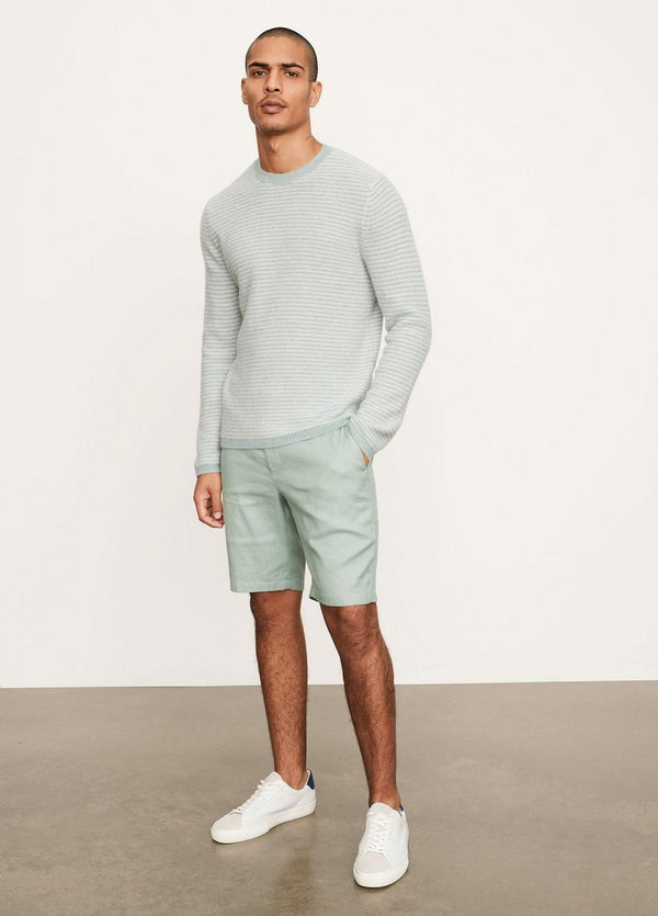 Plush Cashmere Stripe Long Sleeve Crew - Heather Seacliff/Heather White