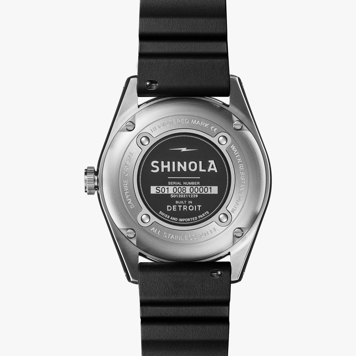 Shinola The Duck 42MM - Black Rubber Strap Brushed Stainless Steel Case