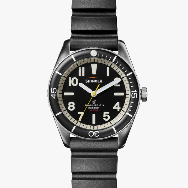 Shinola The Duck 42MM - Black Rubber Strap Brushed Stainless Steel Case