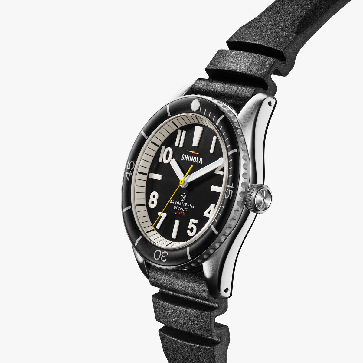 Shinola The Duck 42MM - Black Rubber Strap Brushed Stainless Steel Case