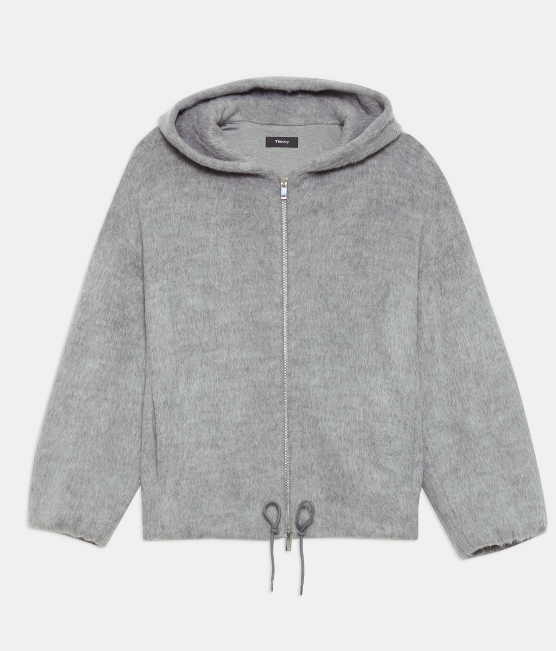 Zip-Up Hoodie in Faux Fur Jersey - Light Grey