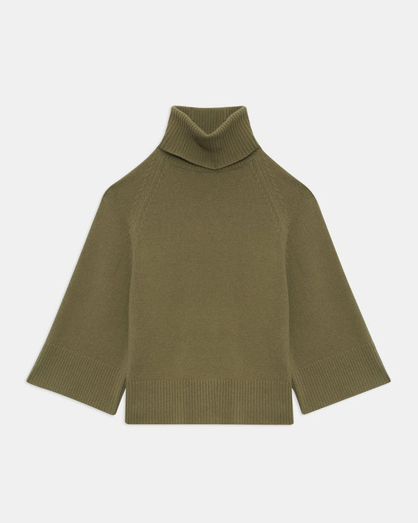 Wide-Sleeve Turtleneck in Wool-Cashmere - Olive