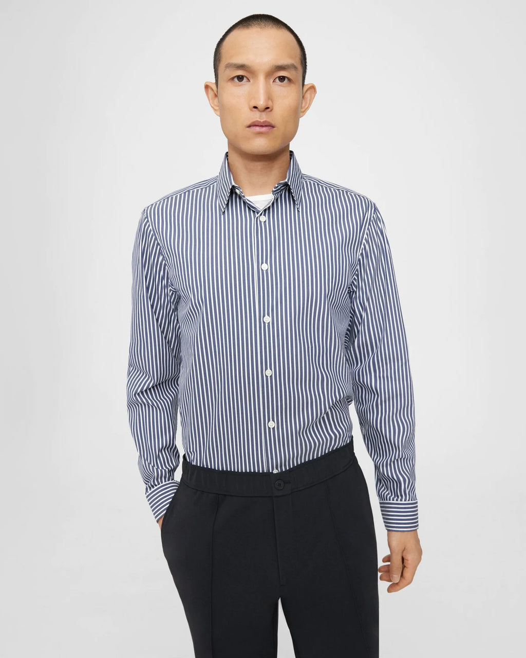 Theory Irving Shirt in Striped Good Cotton - Baltic/ White