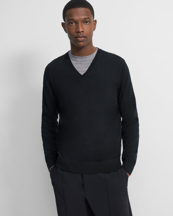 Theory V-Neck Sweater in Regal Wool - Black