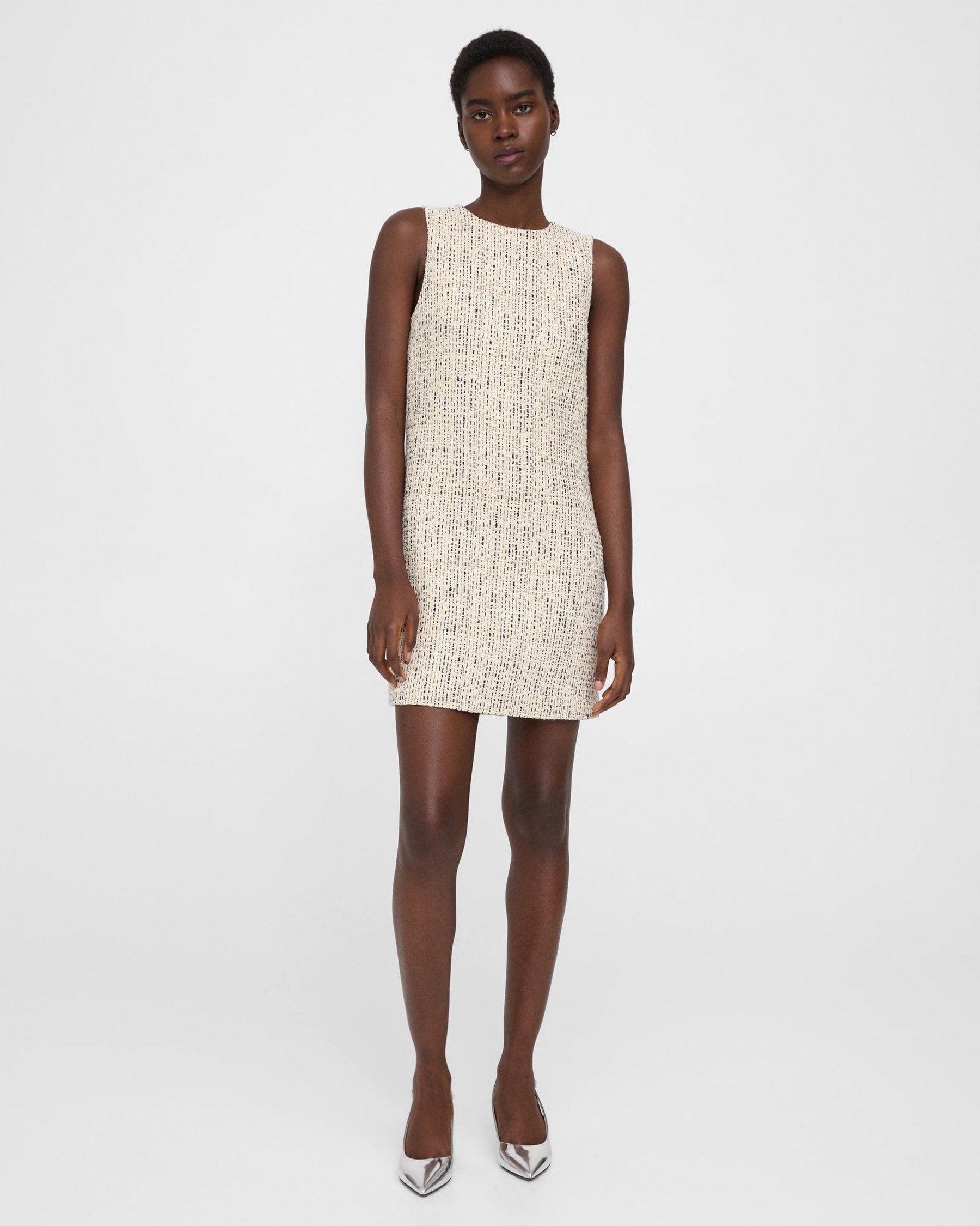 トップス 2WAY SPONGE SHIFT DRESS Flared shift dress made from linen-viscose stretch - beige