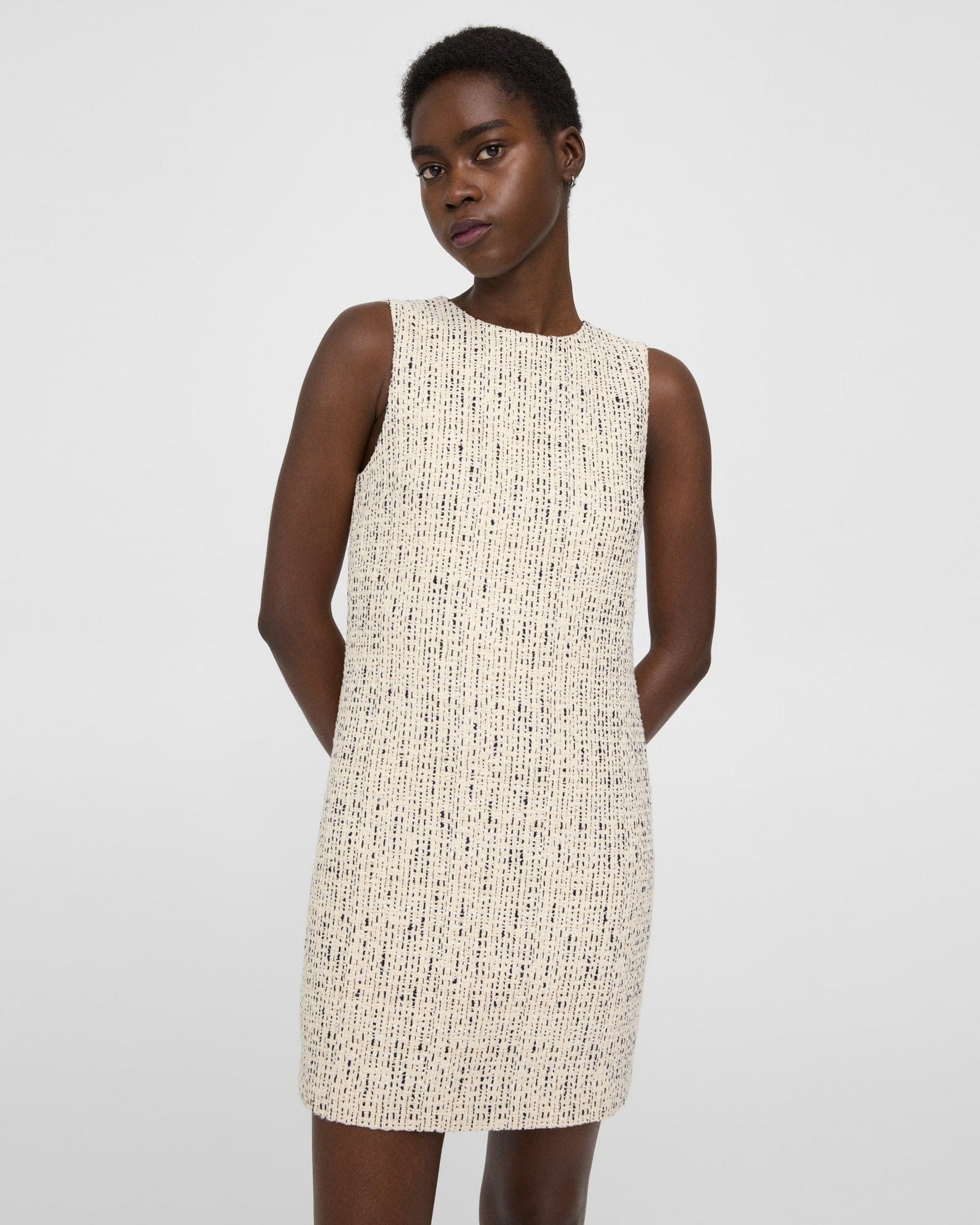 ivory shift dresses Theory Dress In Cotton-Blend Tweed - Multi Size:FR 60 shoulders and down center Novia women plus size boho