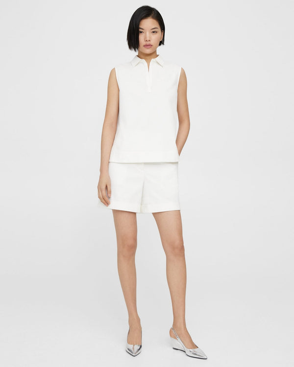 Theory Cuffed Short in Cotton Piqué - White