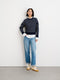 Lightweight Button-Back Crewneck Sweater in Stripe