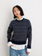 Lightweight Button-Back Crewneck Sweater in Stripe