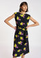 Essentiel Antwerp Black floral-print midi-length dress with padded shoulders