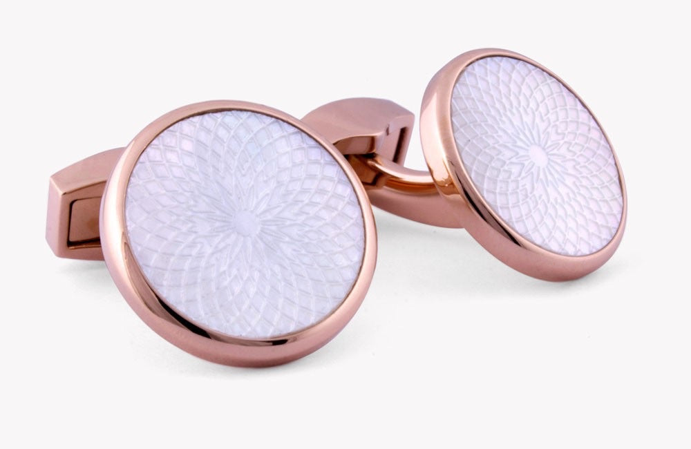 Rotondo Guilloche Rose Gold/Mother of Pearl Cufflink