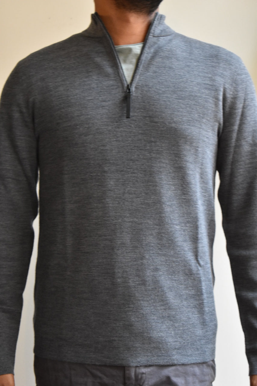 Sweater Detroe Wool Mock Half Zip Grey