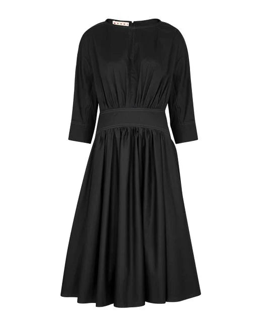Marni Cotton-Poplin Pleated Midi Dress - Black