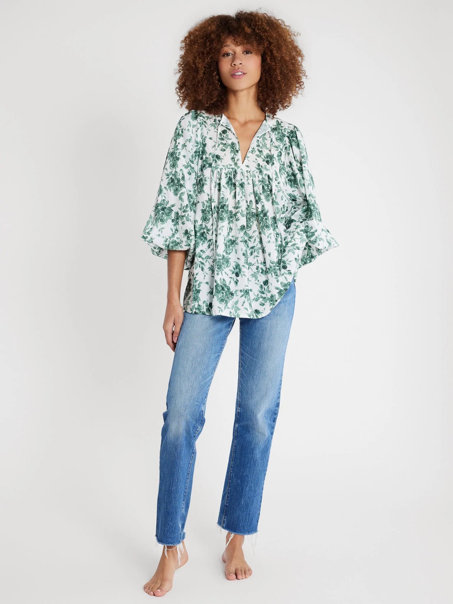 Mille Charlie Top in Green Bouquet