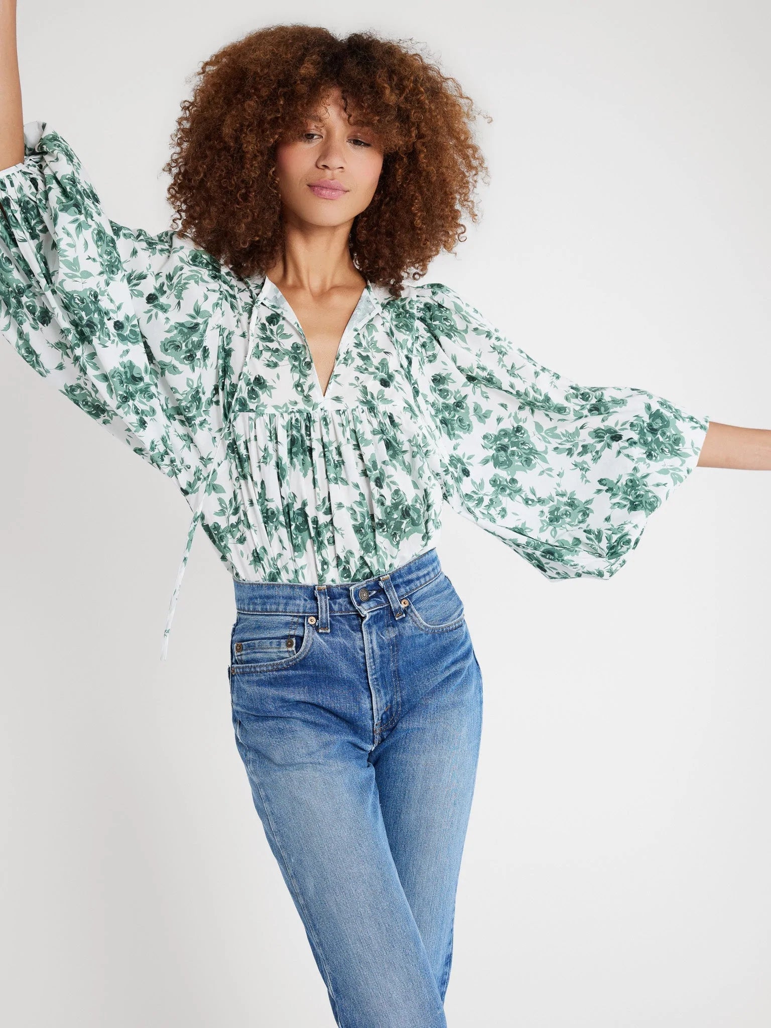 Mille Charlie Top in Green Bouquet