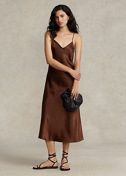 Polo Ralph Lauren Mulberry Silk Midi Slip Dress - Hunter Brown