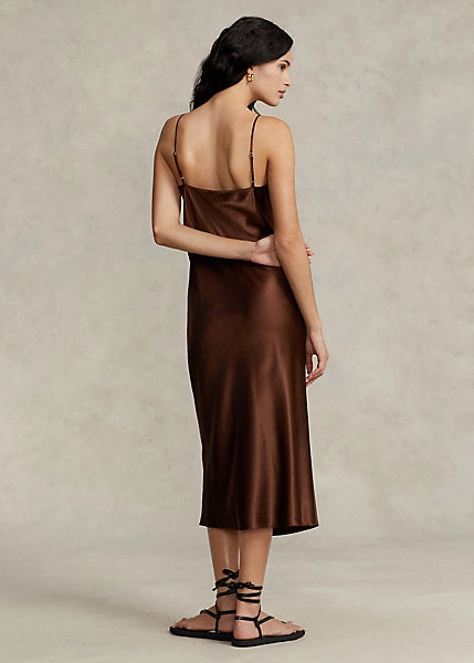 Polo Ralph Lauren Mulberry Silk Midi Slip Dress - Hunter Brown
