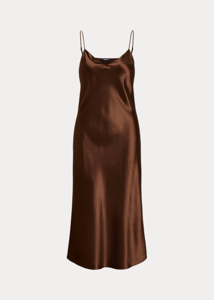 Polo Ralph Lauren Mulberry Silk Midi Slip Dress - Hunter Brown