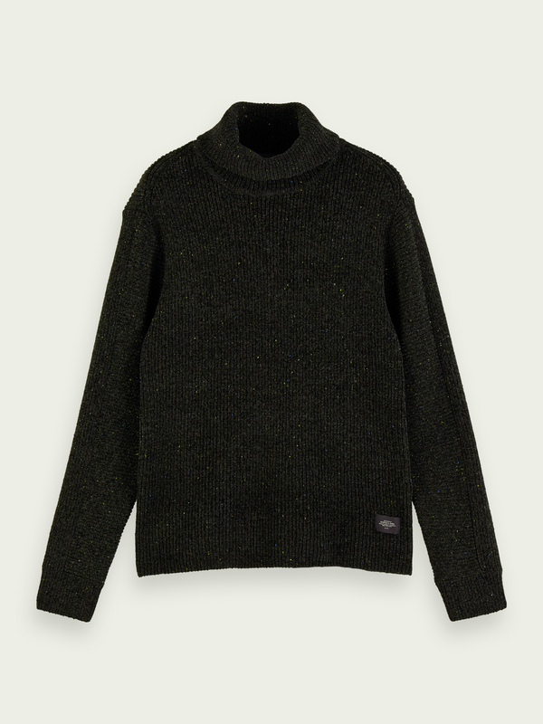 Wool-blend Rib Knit Turtleneck Pullover